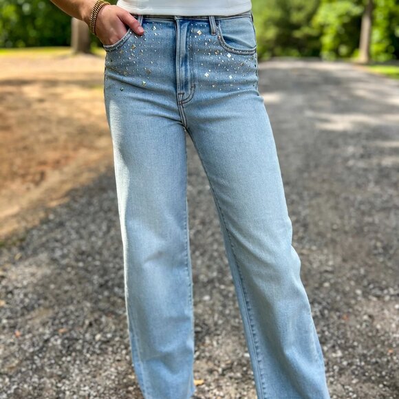 Hidden - Logan Light Wash Studded Hotfix Dad Jean, size 27, NWT - Picture 9 of 13